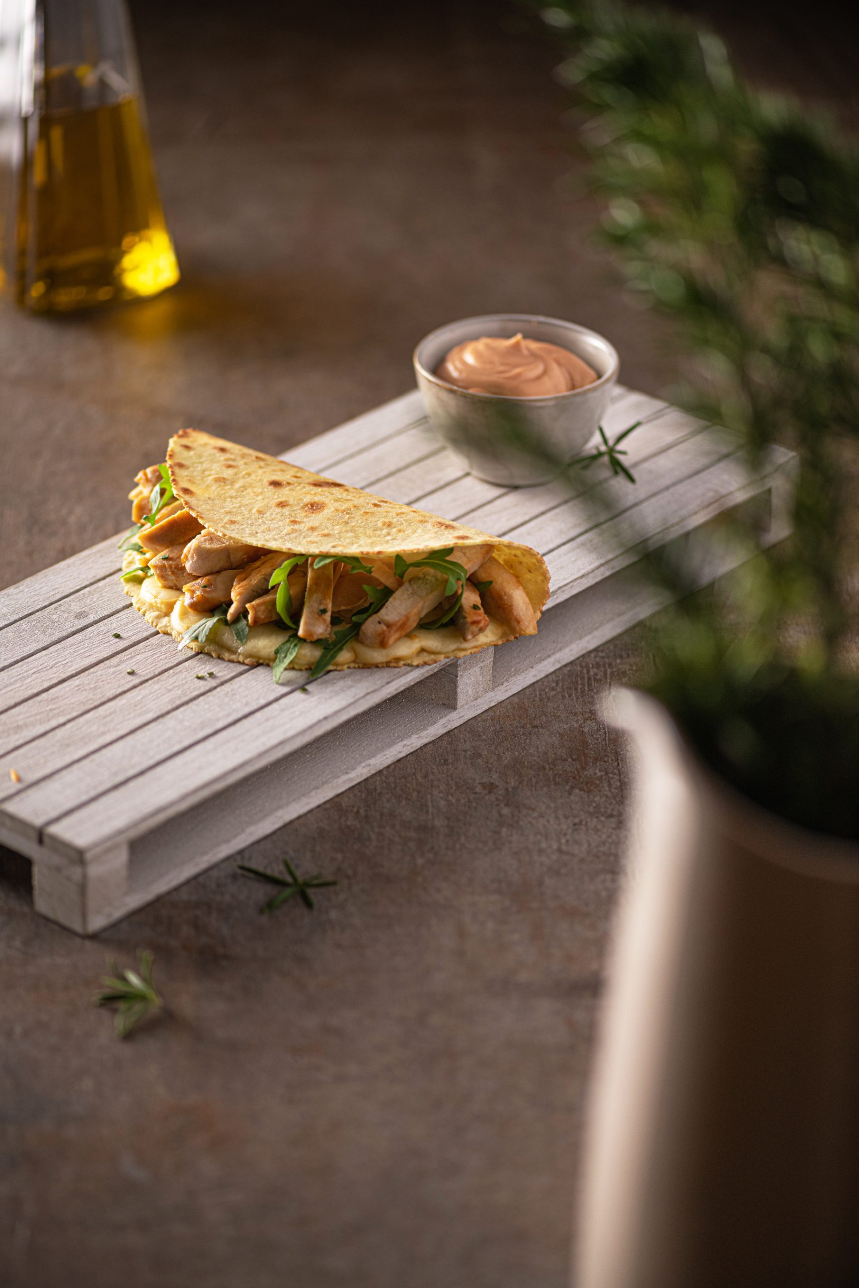 Granpiada con tacchino, provola e funghi